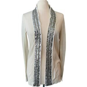 Tory Burch Open Front Long Cardigan Linen Cotton Sequin Thin Knit Sweater Sz Sml